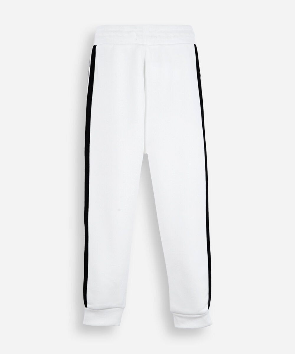 calça jogger infantil de moletom listra lateral off white