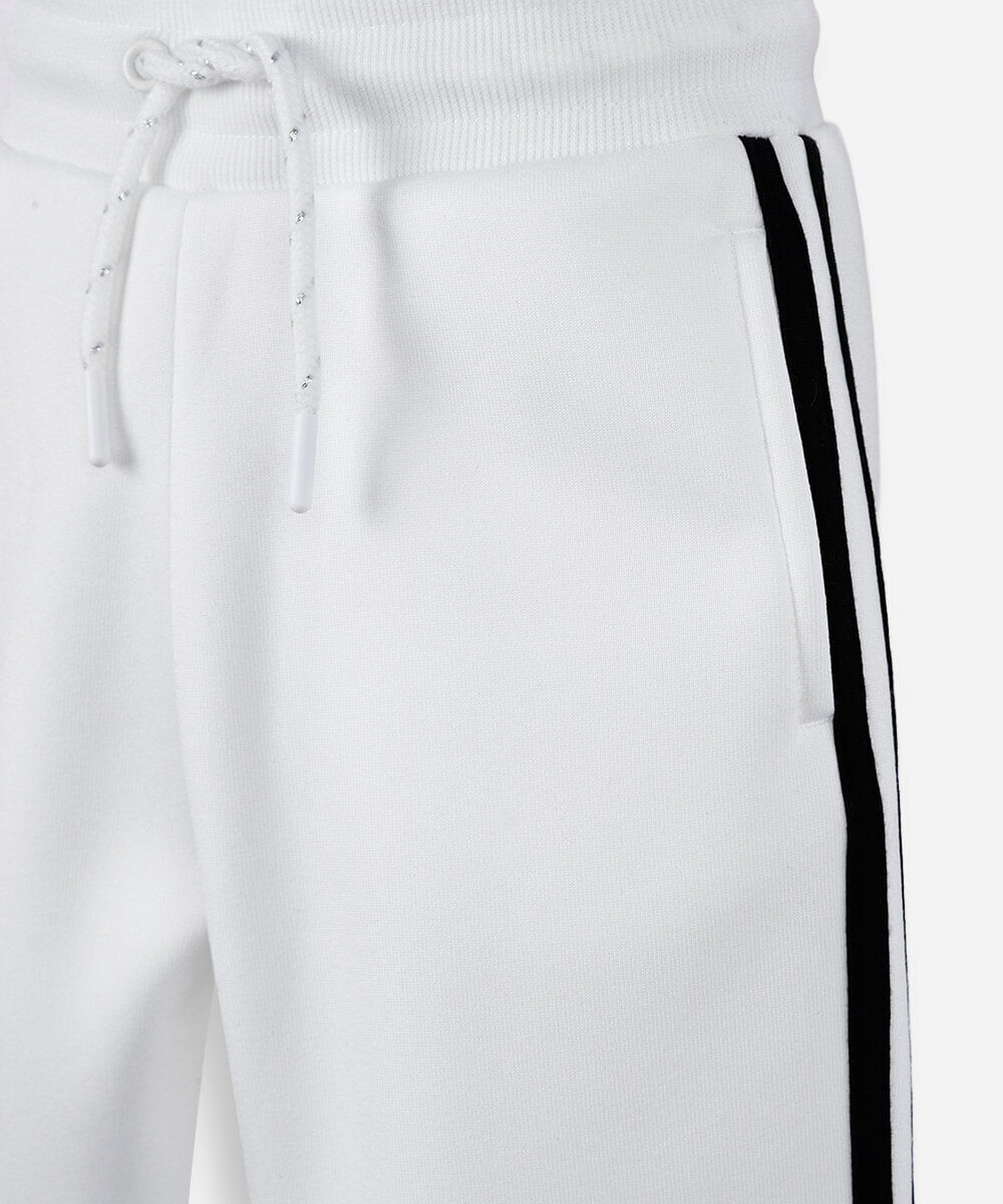 calça jogger infantil de moletom listra lateral off white