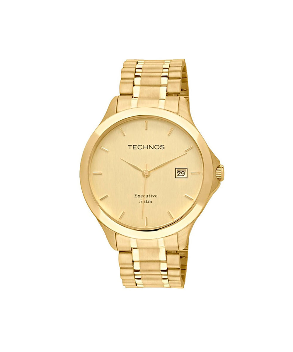 relógio masculino technos analógico calendário 1s13bwtdy 4x dourado