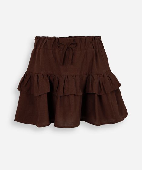 saia curta infantil com linho e babado marrom