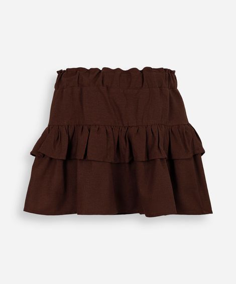 saia curta infantil com linho e babado marrom