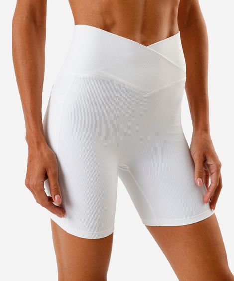 bermuda feminina cós cruzado canelado ace branca