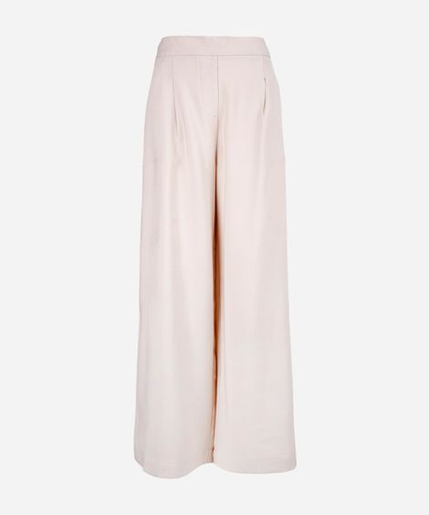 calça wide leg juvenil com viscose cós elástico bege