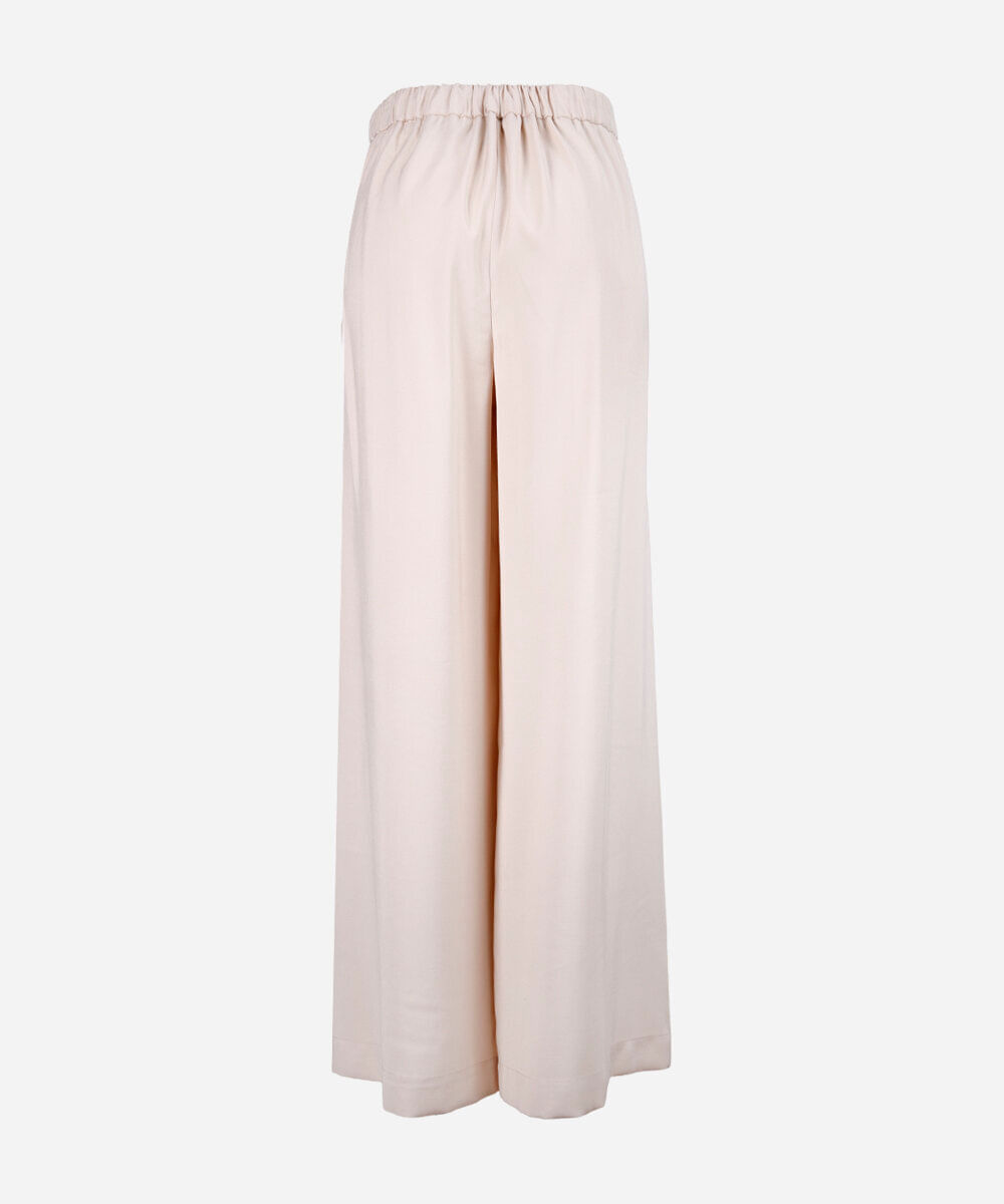 calça wide leg juvenil com viscose cós elástico bege