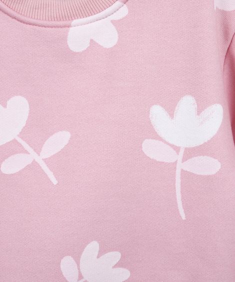 conjunto longo infantil com algodão floral  rosa