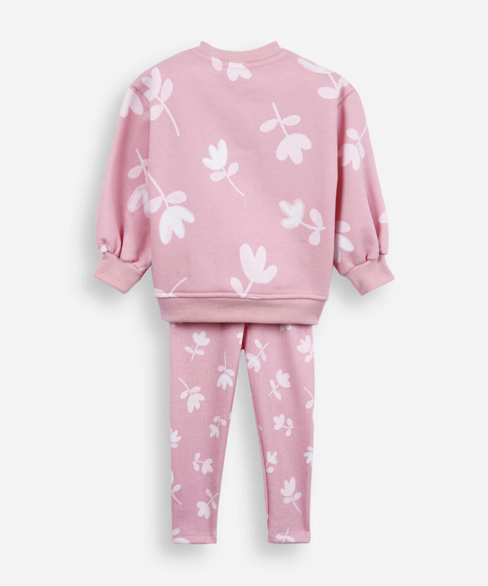 conjunto longo infantil com algodão floral  rosa