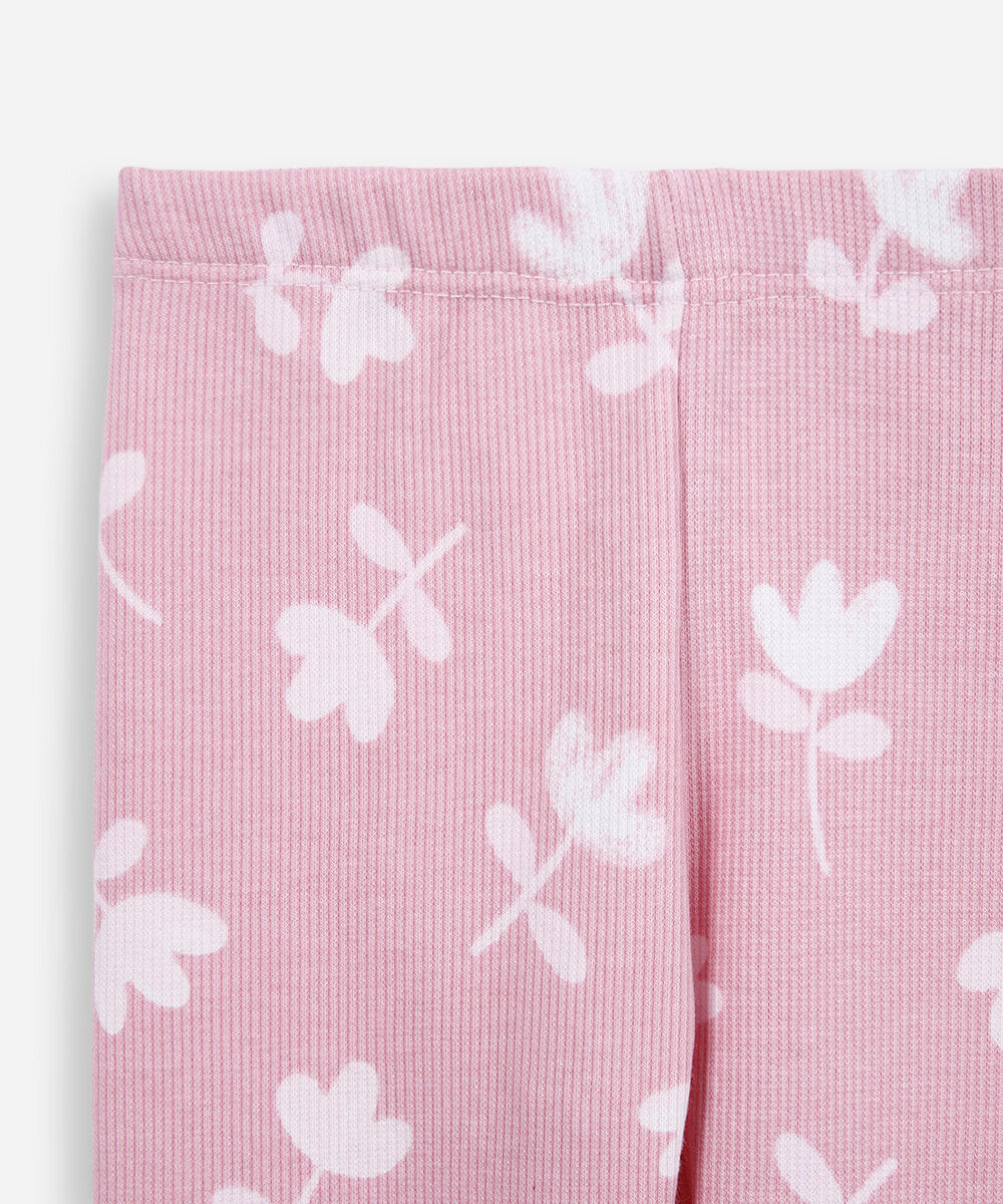 conjunto longo infantil com algodão floral  rosa