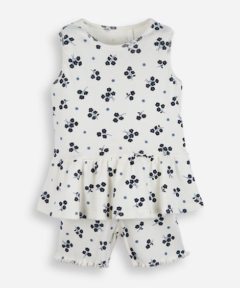 conjunto curto infantil de algodão floral off white