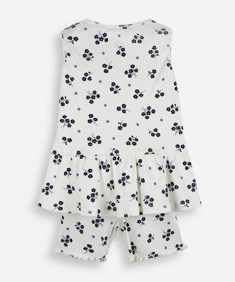 conjunto curto infantil de algodão floral off white