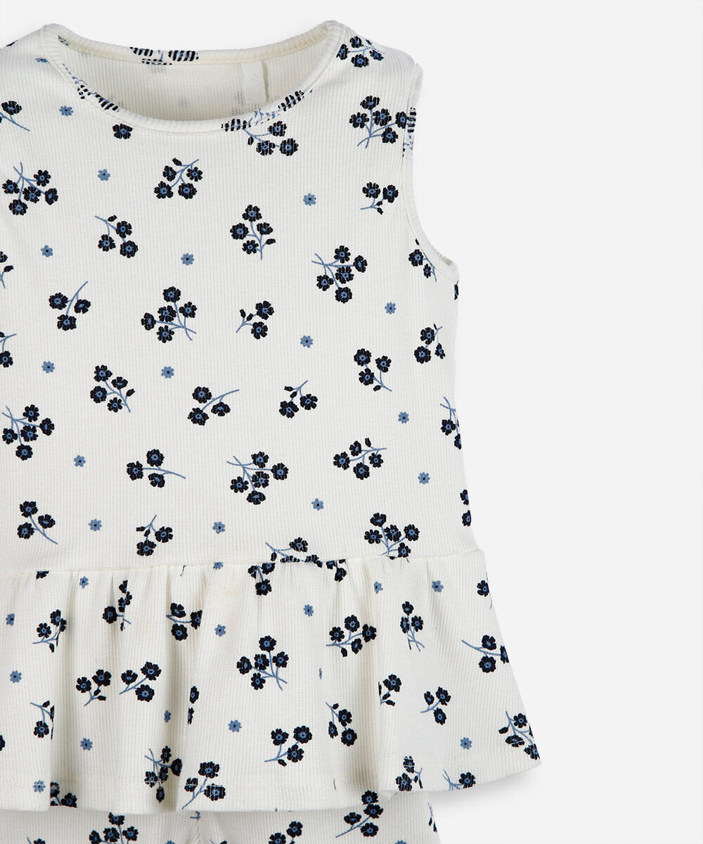 conjunto curto infantil de algodão floral off white