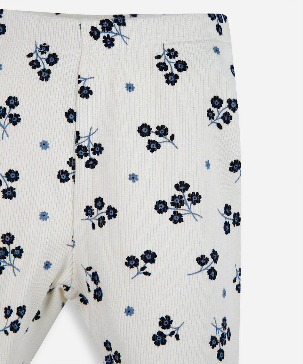 conjunto curto infantil de algodão floral off white