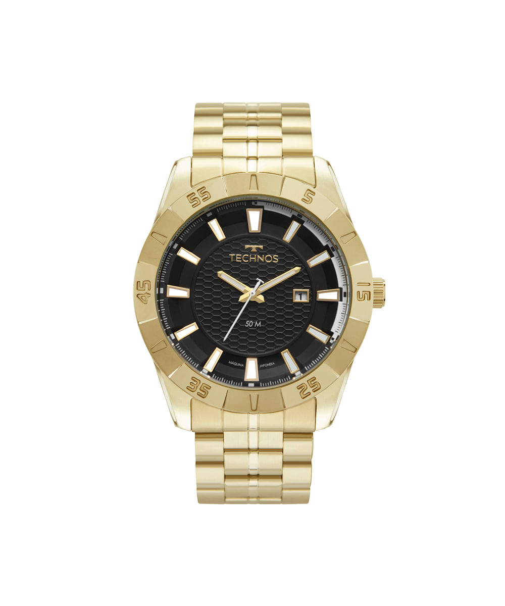relógio masculino technos analógico calendário 2115nah 1p dourado