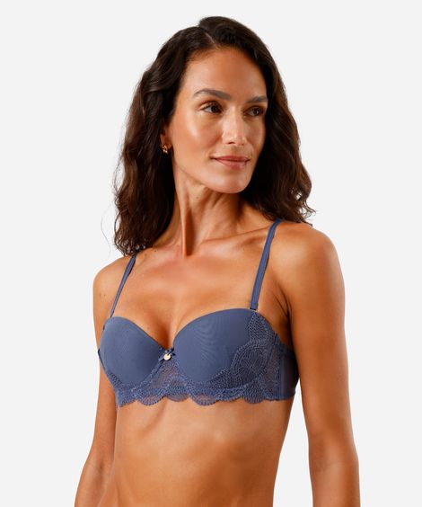 sutiã meia taça com renda floral azul