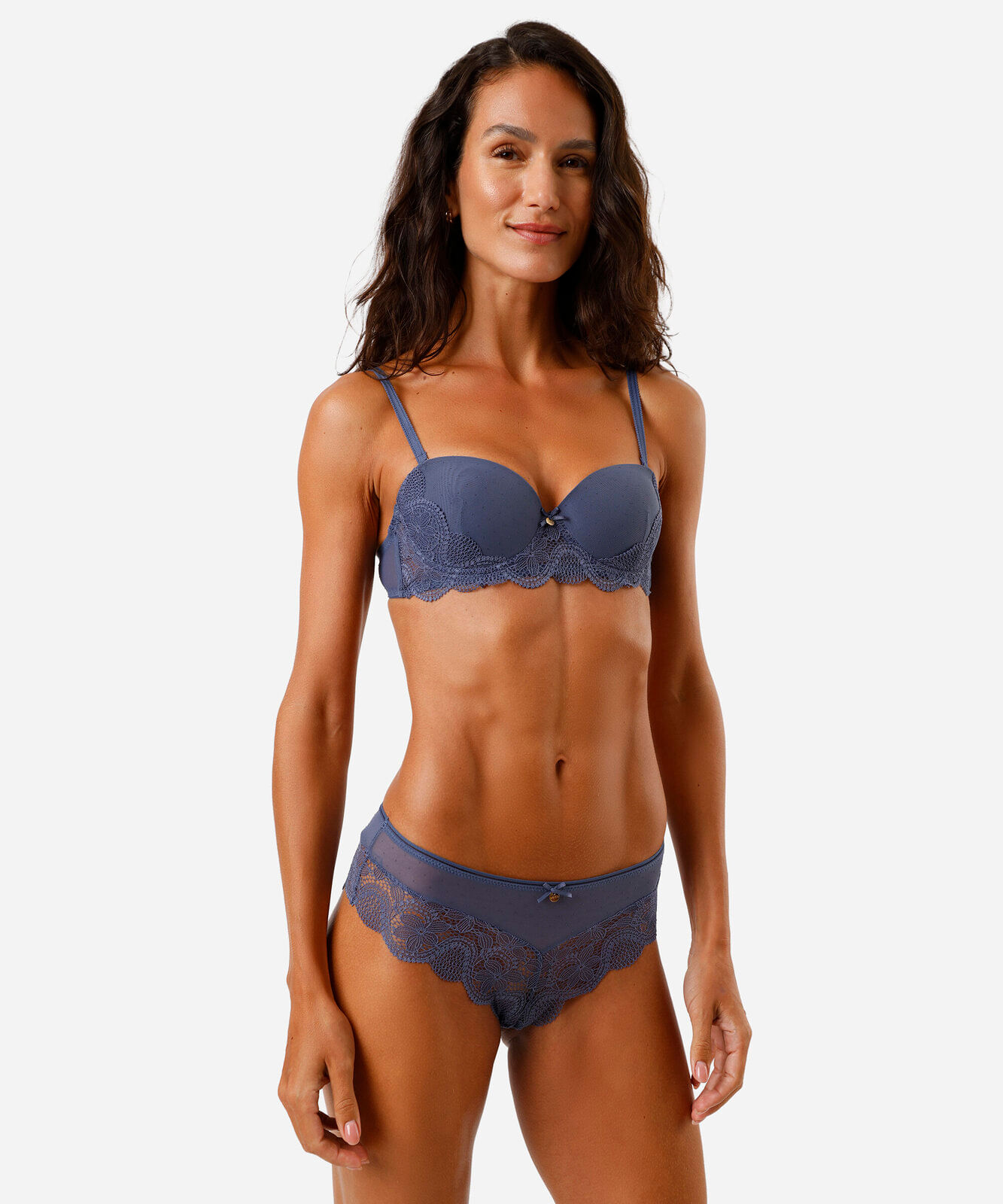 sutiã meia taça com renda floral azul