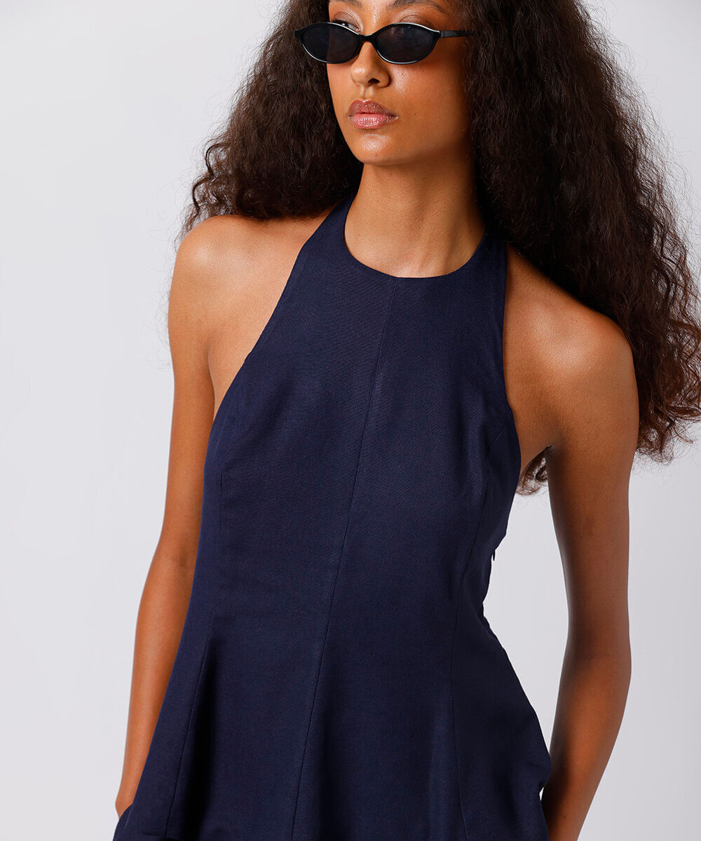 blusa peplum feminina com linho mindset azul