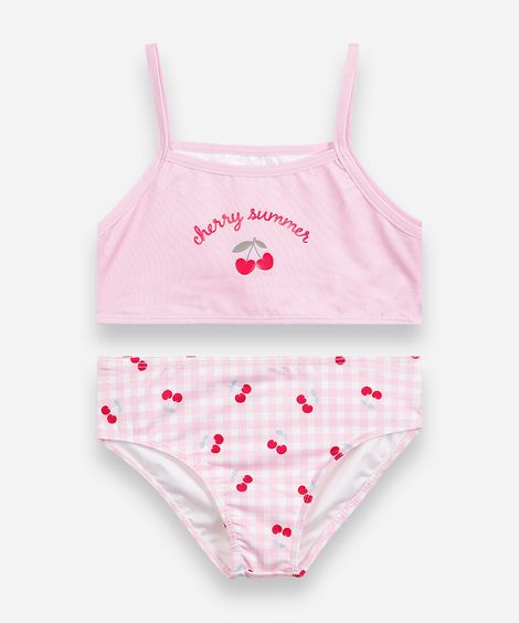 biquíni infantil vichy cereja rosa