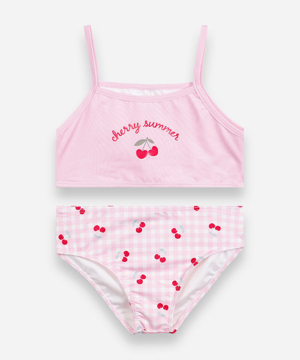biquíni infantil vichy cereja rosa
