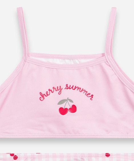 biquíni infantil vichy cereja rosa