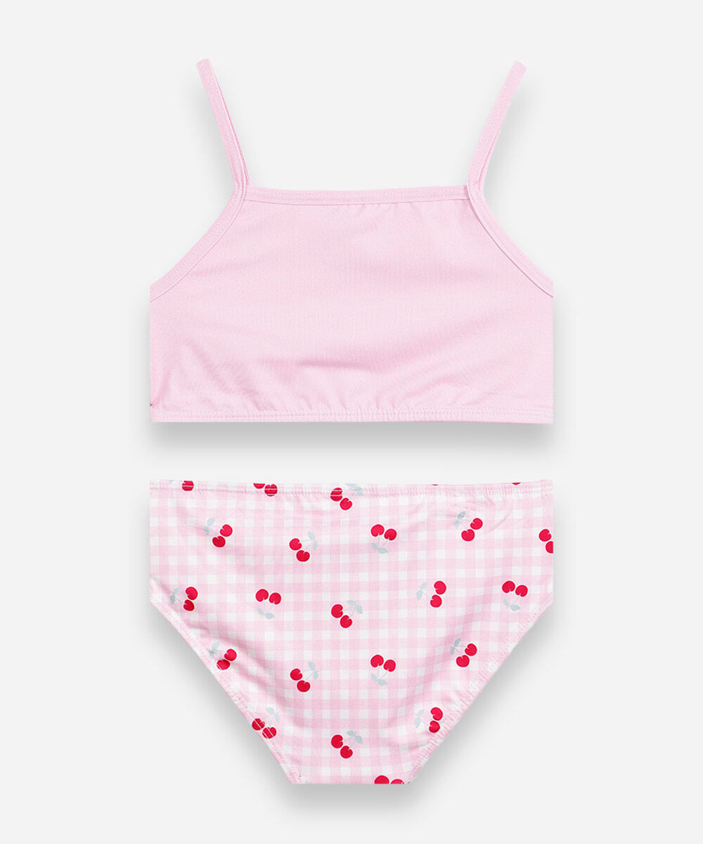 biquíni infantil vichy cereja rosa