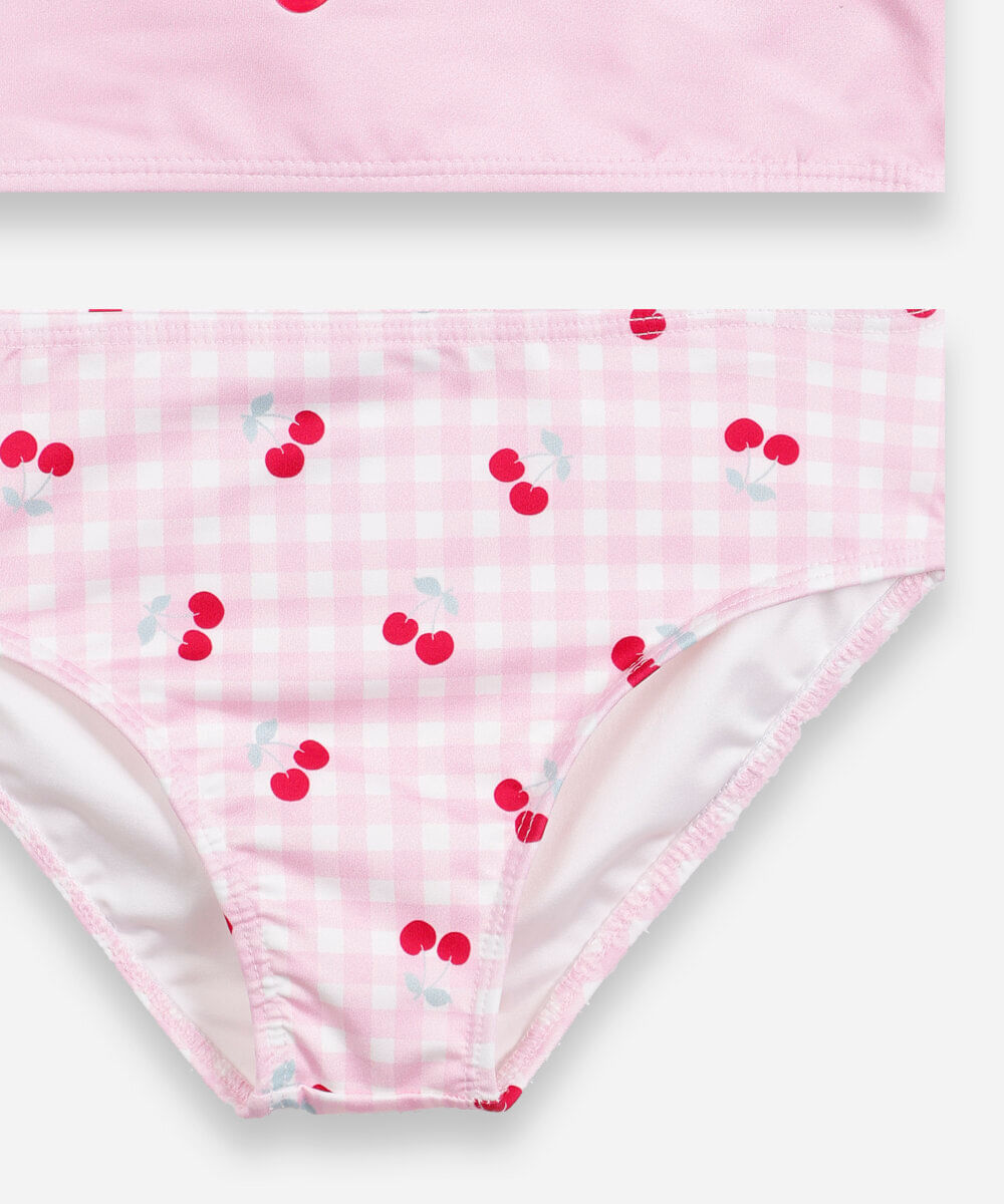 biquíni infantil vichy cereja rosa