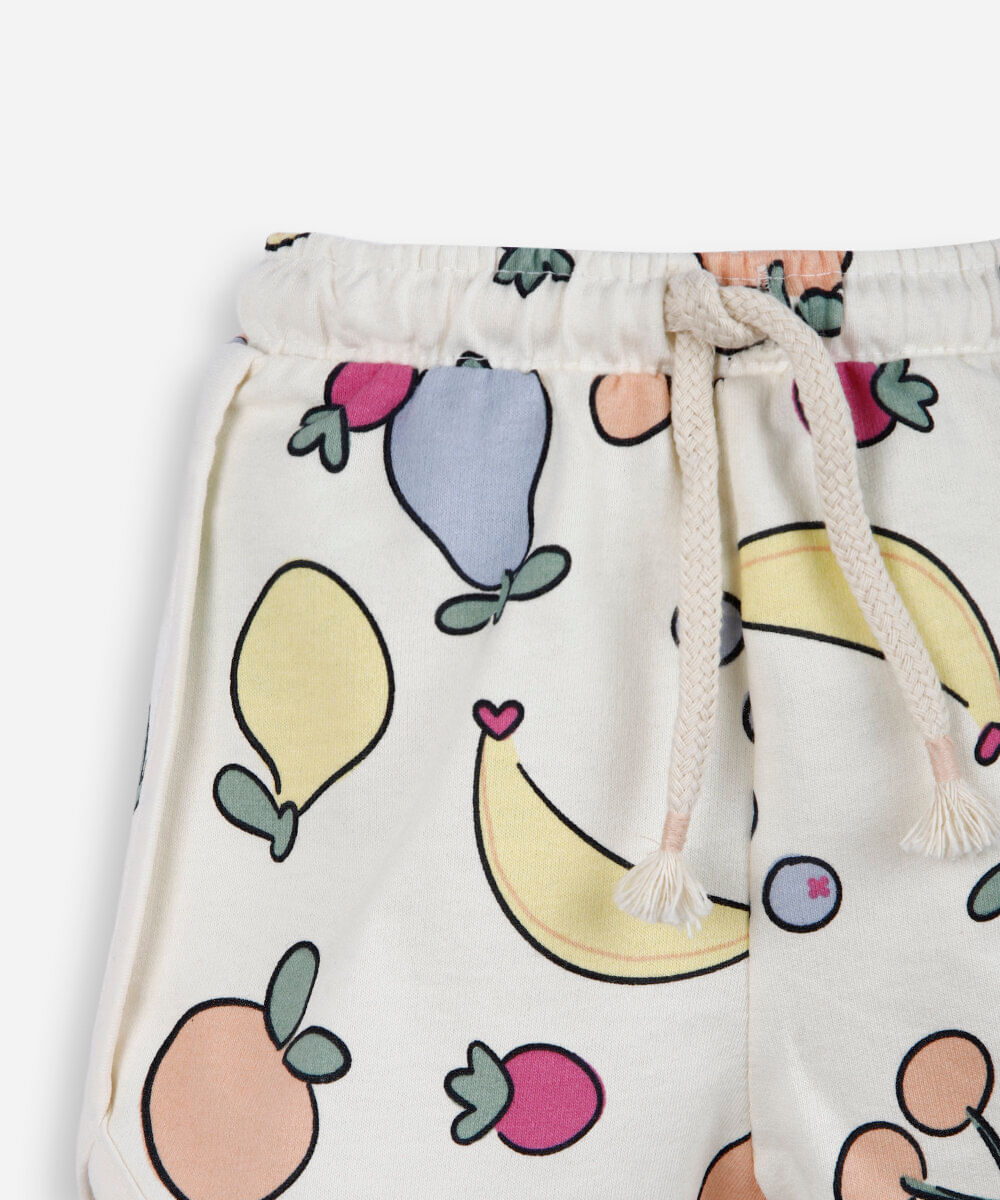 short infantil de moletom estampado off white