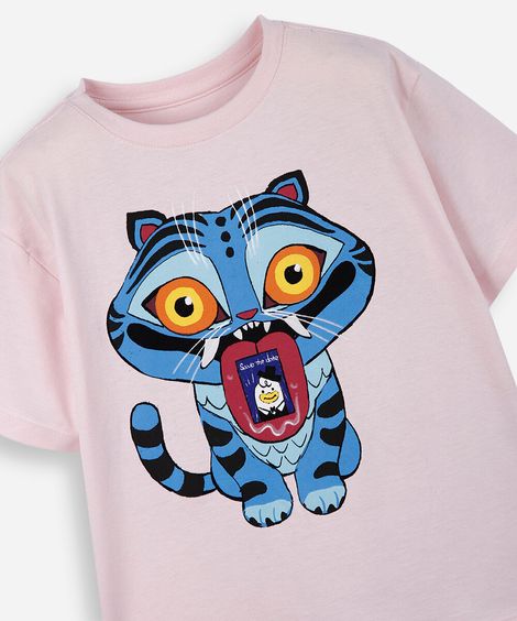 camiseta infantil nina guerreiras k-pop tigre rosa