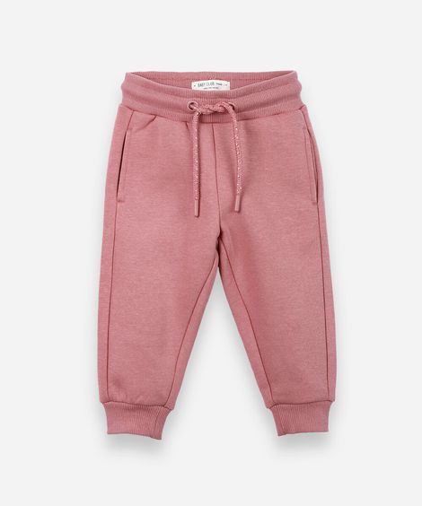 calça infantil jogger básica moletom rosa