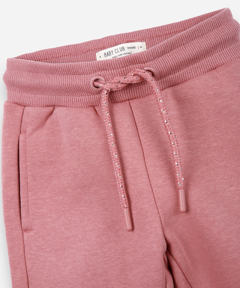 calça infantil jogger básica moletom rosa