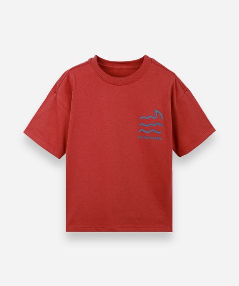 camiseta infantil ondas minimalista vermelha