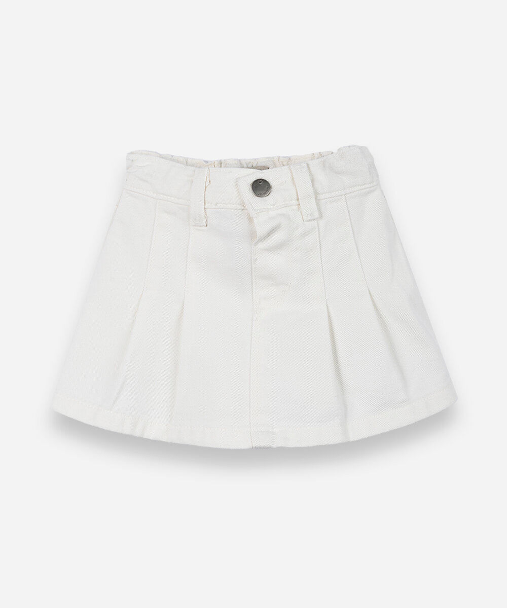short saia infantil sarja pregas off white