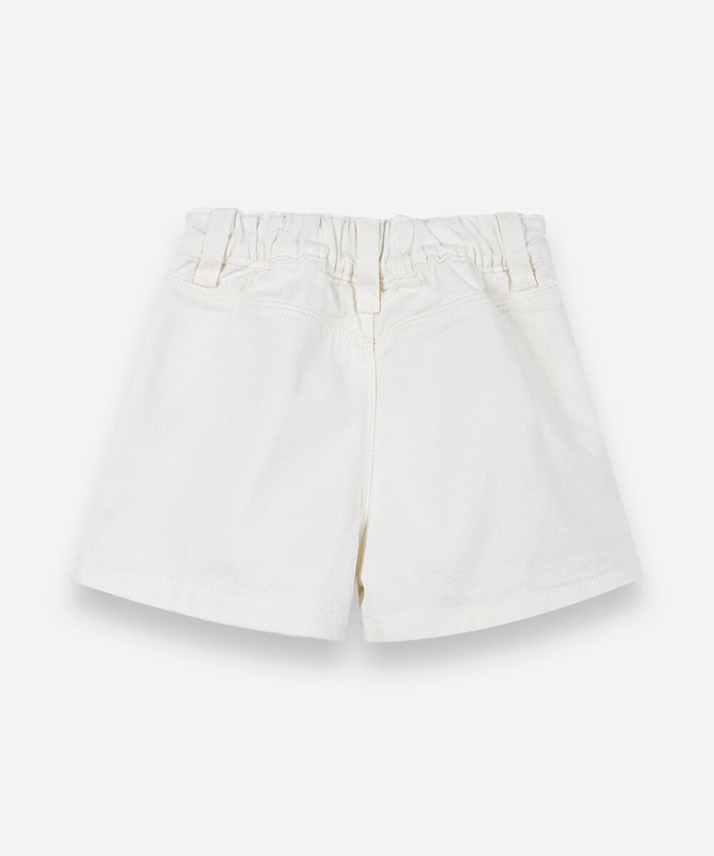 short saia infantil sarja pregas off white