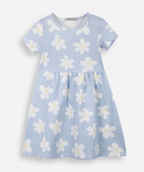 vestido infantil poá estampa margaridas azul