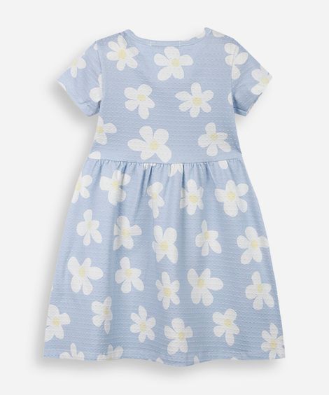 vestido infantil poá estampa margaridas azul