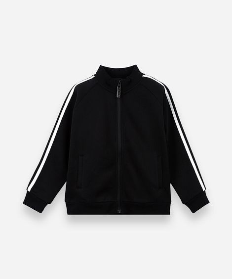 jaqueta infantil de moletom com listra preta