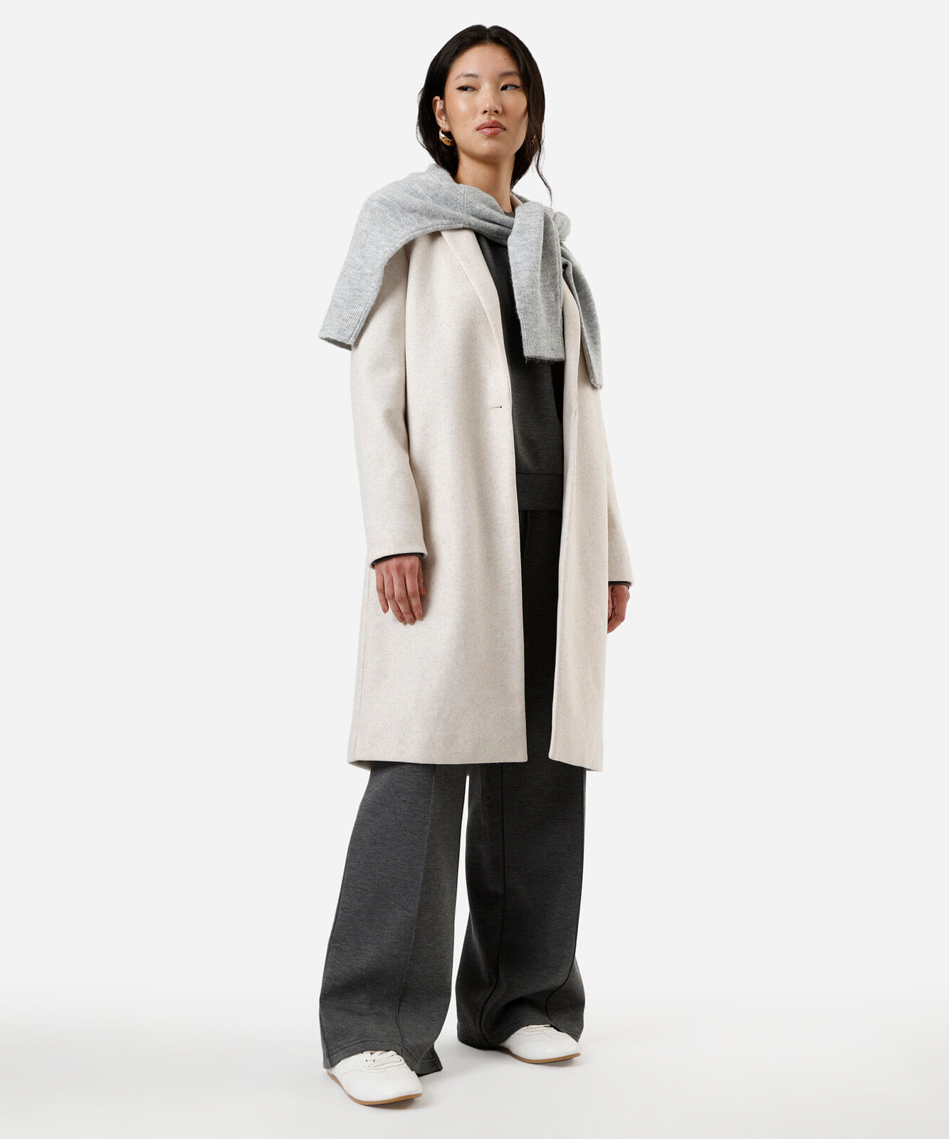 casaco longo feminino texturizado bege