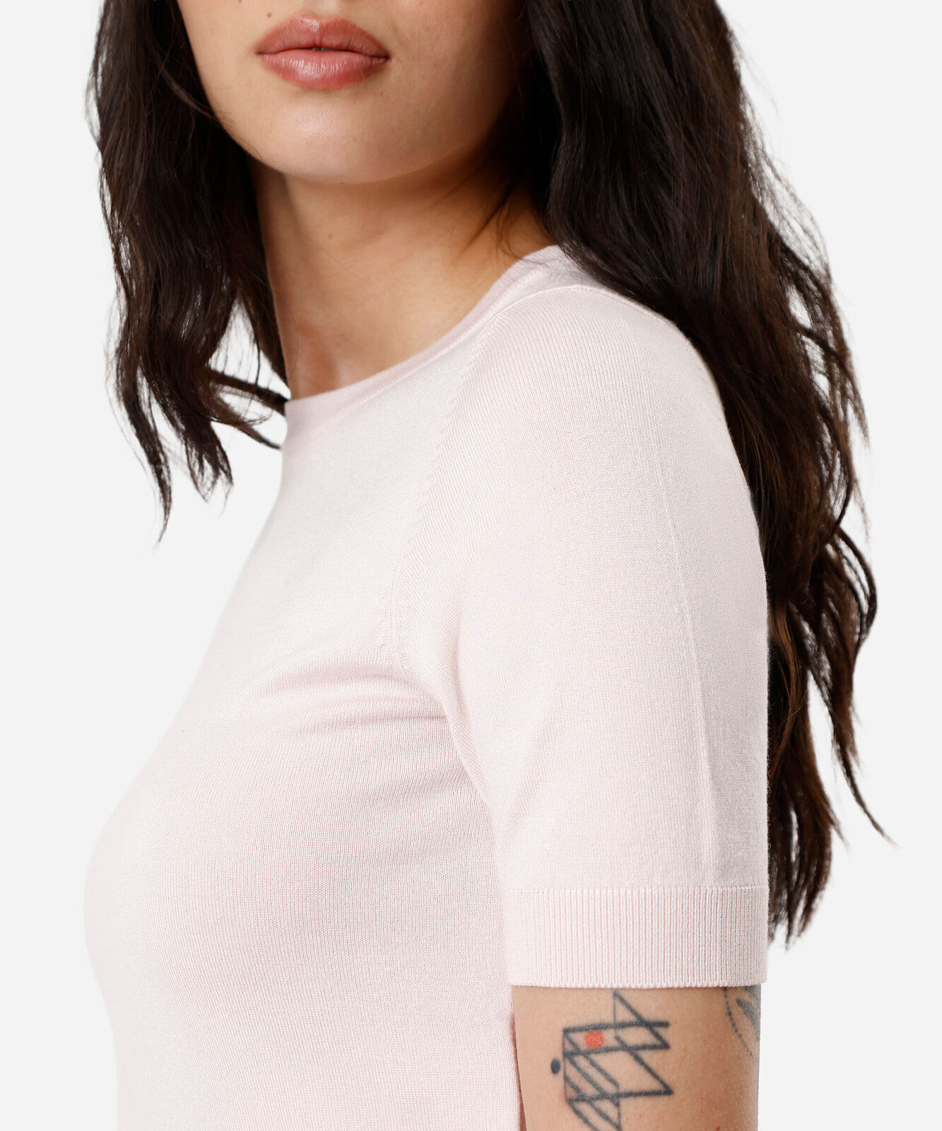 blusa cropped feminina de tricot manga curta rosa