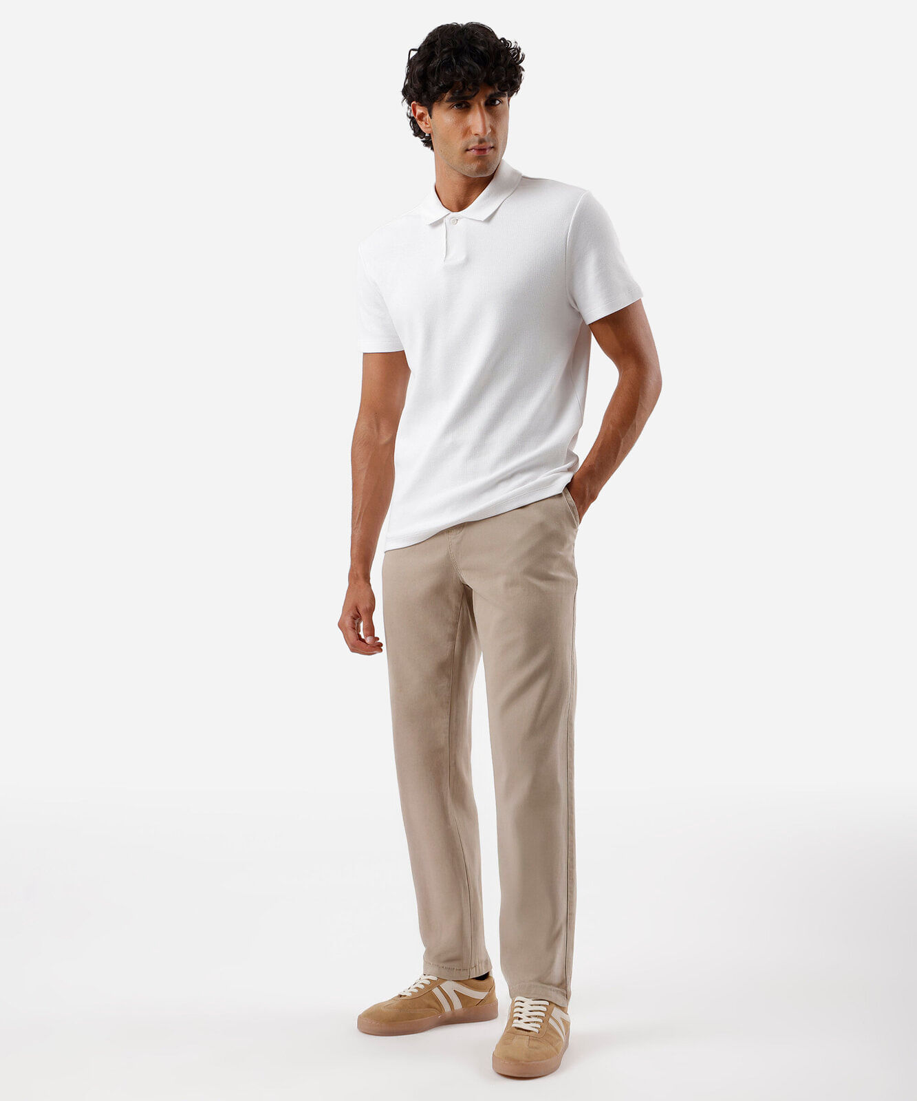 calça jogger masculina de sarja bege