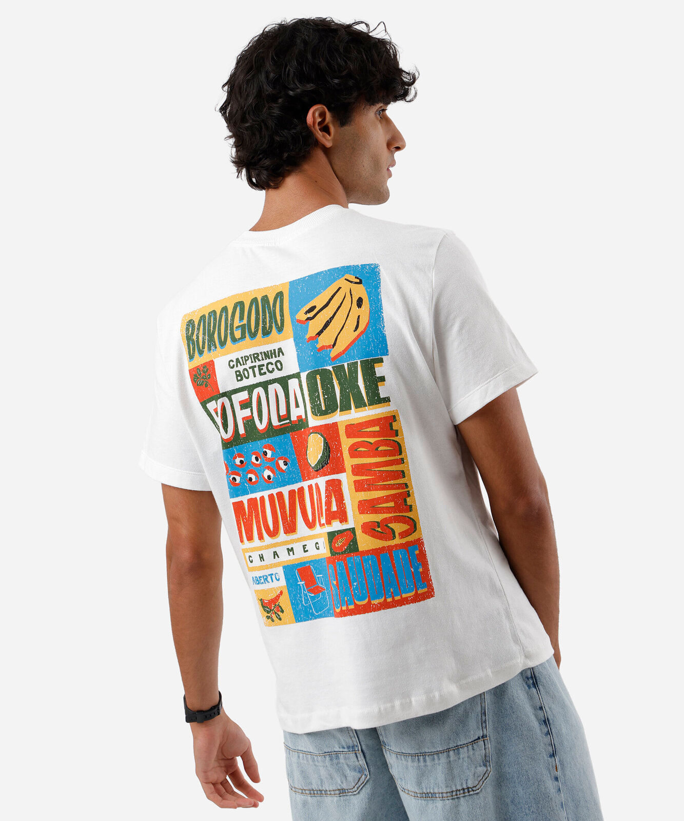 camiseta masculina de algodão estampada off white