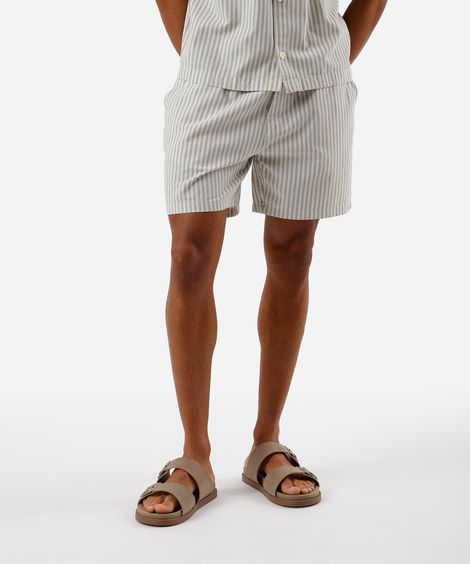 short reto masculino de algodão cós elástico listrado verde