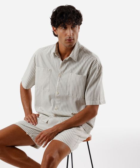 camisa box masculina de algodão listrada verde