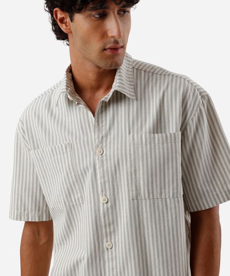 camisa box masculina de algodão listrada verde