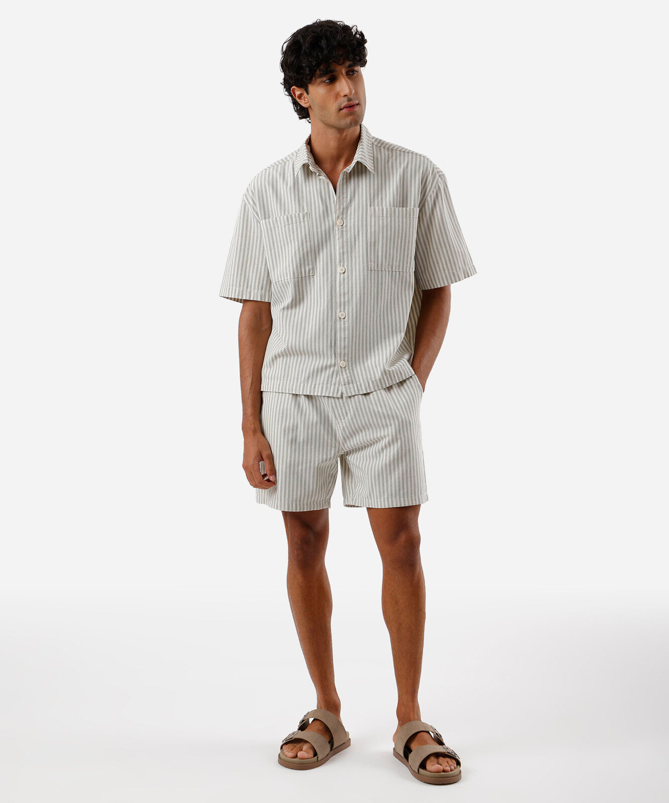camisa box masculina de algodão listrada verde