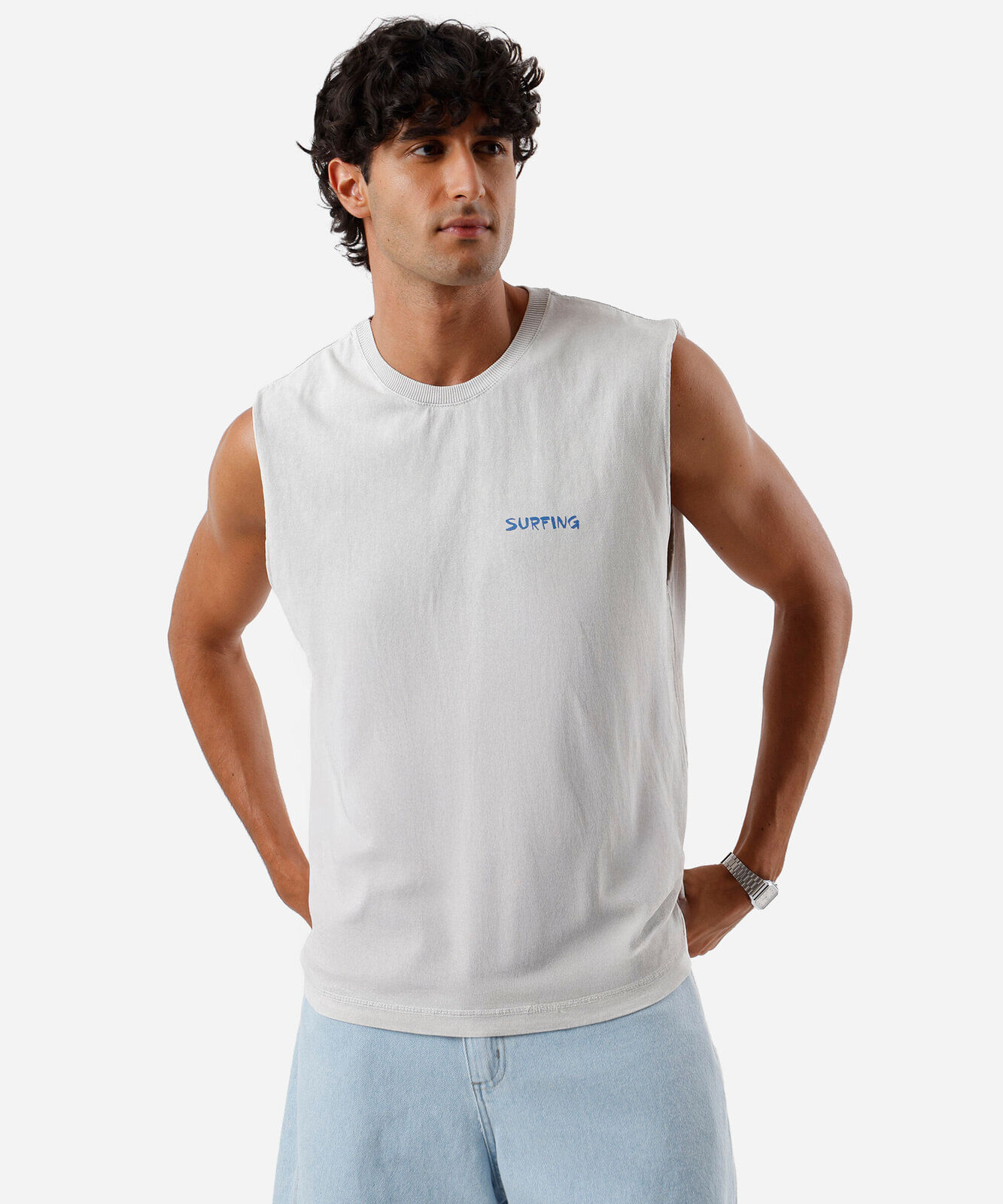 regata machão masculina de algodão estampada cinza