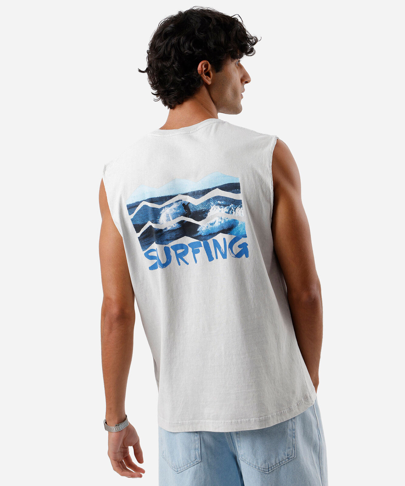 regata machão masculina de algodão estampada cinza
