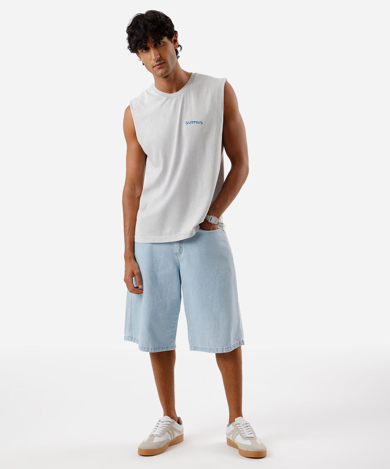 regata machão masculina de algodão estampada cinza