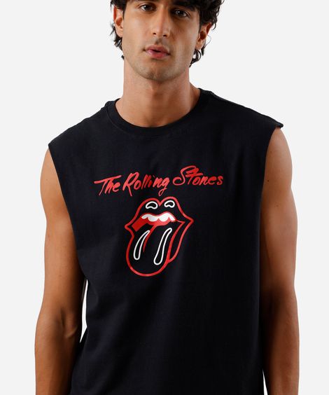 regata machão masculina de algodão rolling stones preta