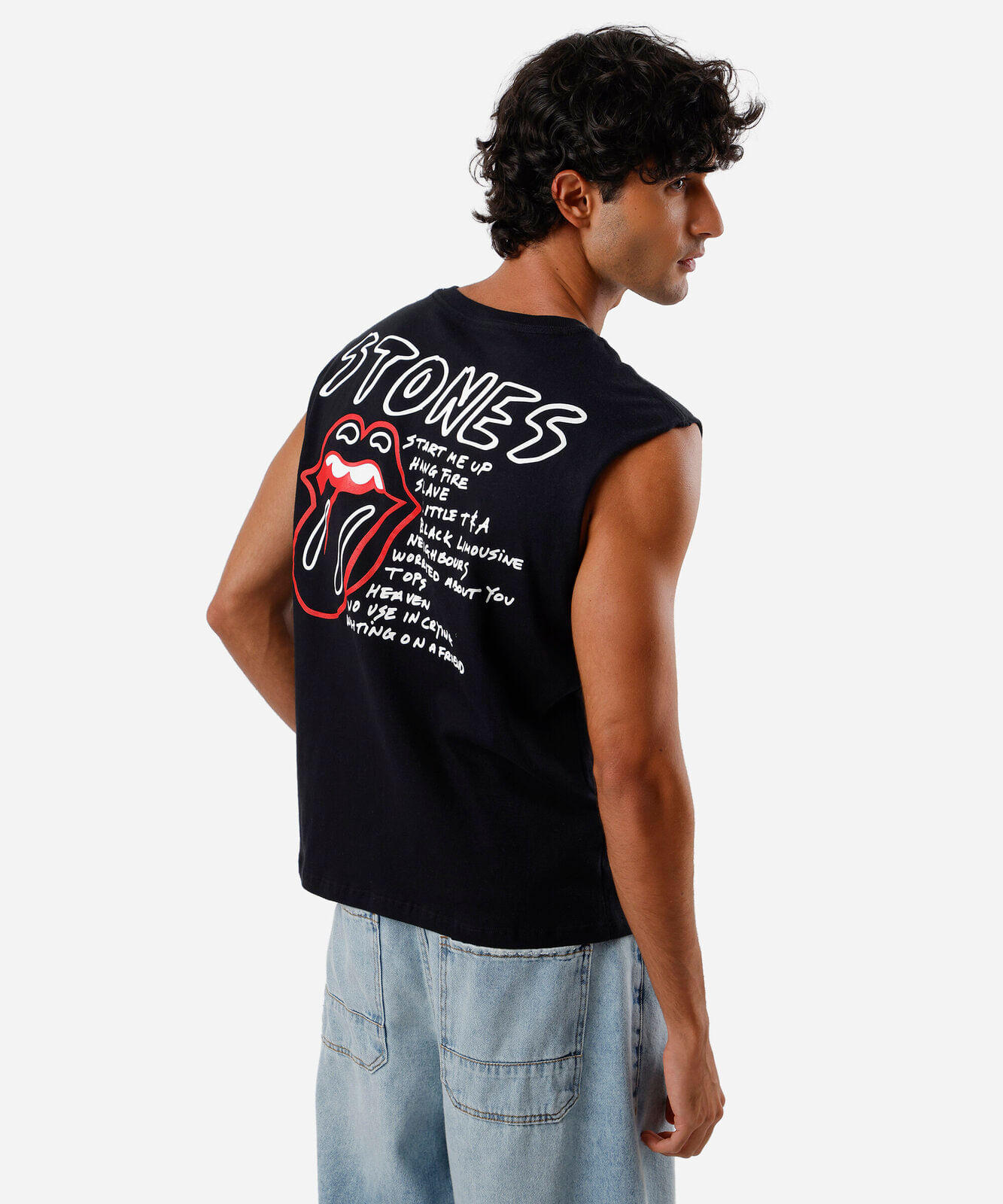 regata machão masculina de algodão rolling stones preta