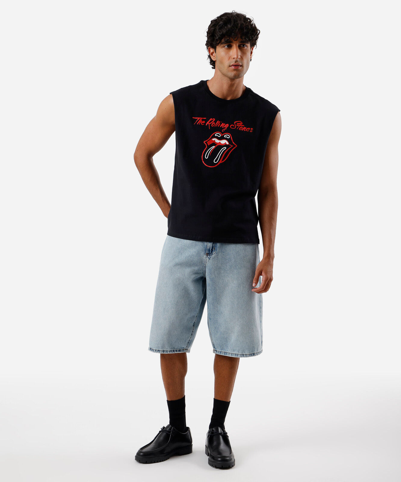 regata machão masculina de algodão rolling stones preta