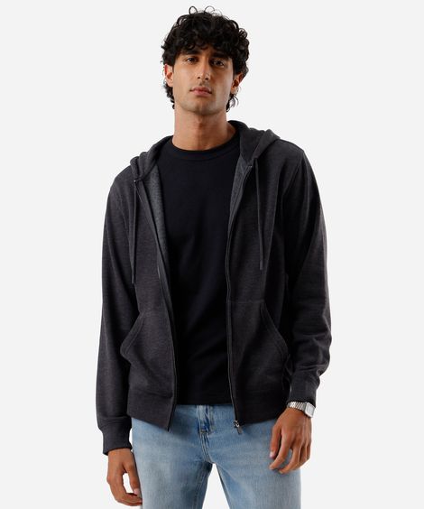 blusão básico masculino de moletom com capuz cinza