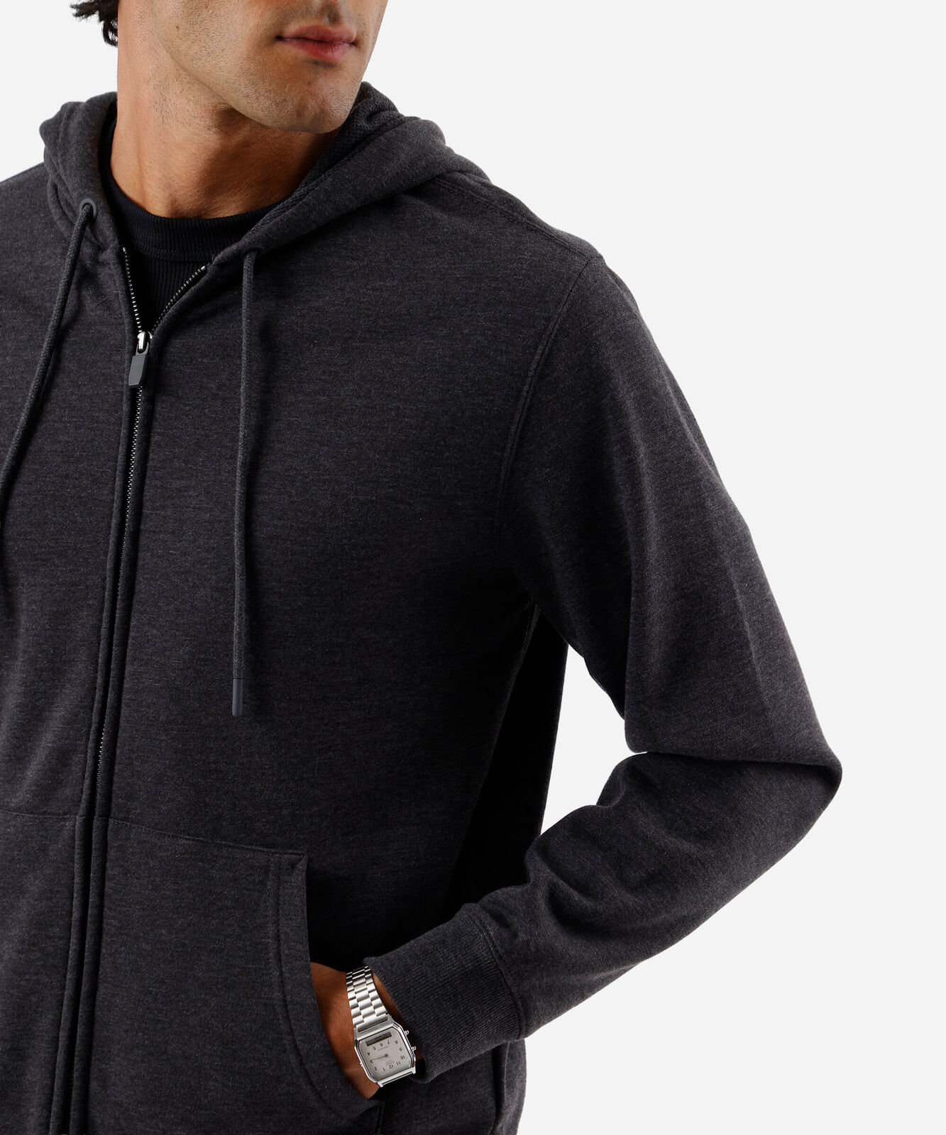 blusão básico masculino de moletom com capuz cinza